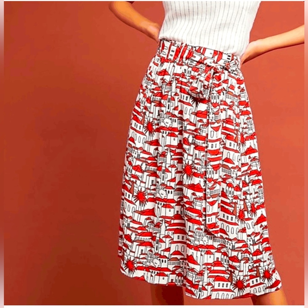 Anthropologie Porridge Getaway Novelty Tie Front Skirt XS